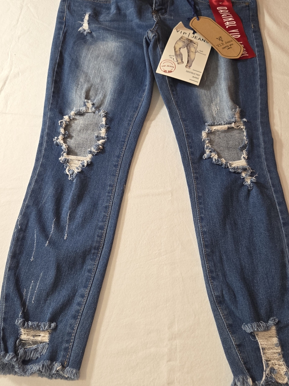 VIP Distressed Women's Blue Ripped Jeans - Picture 6 of 6
